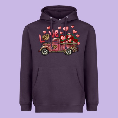 Heavyweight Hoodie Love Truck With Roses And Leopard