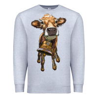 Heather Grey heifer cow with cow bell Premium Sweatshirt - RanaPortraitStore