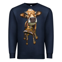 Navy heifer cow with cow bell Premium Sweatshirt - RanaPortraitStore