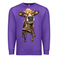 Purple heifer cow with cow bell Premium Sweatshirt - RanaPortraitStore