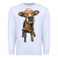 White heifer cow with cow bell Premium Sweatshirt - RanaPortraitStore