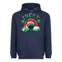 Navy Lucky and blessed rainbow Heavyweight Hoodie - RanaPortraitStore