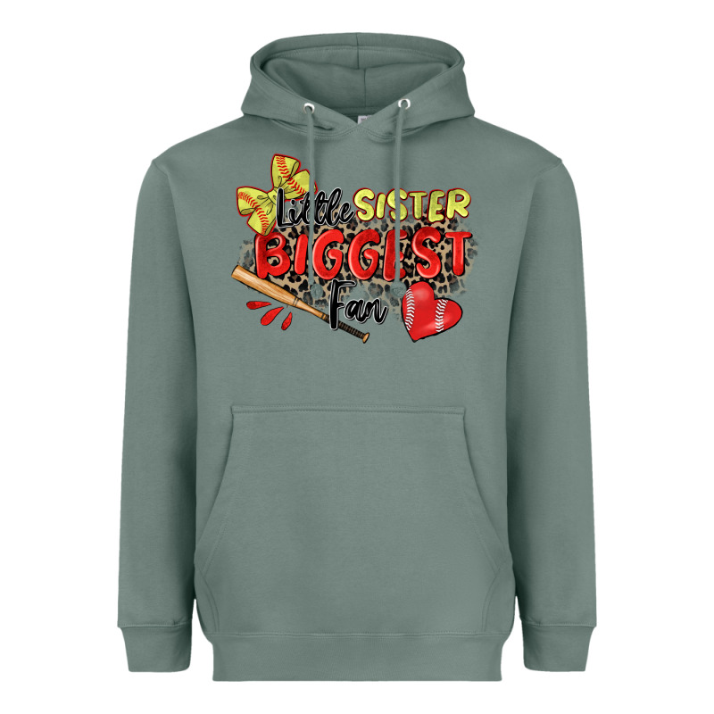 Little Sister Biggest Fan Softball Heavyweight Hoodie by Zillion Design Studio | Teevron