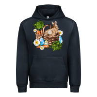 Navy easter bunny in basket wıth carrot and eggs Urban Hoodie - AdoDesignShop