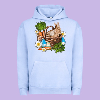 Easter Bunny In Basket Wıth Carrot And Eggs Urban Hoodie Designed By Adodesignshop