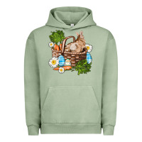 Pigment Oil Green easter bunny in basket wıth carrot and eggs Urban Hoodie - AdoDesignShop
