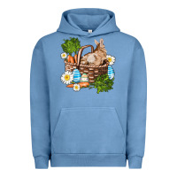 Pigment Pebble Blue easter bunny in basket wıth carrot and eggs Urban Hoodie - AdoDesignShop