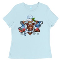 Baby Blue Christmas snow cow joy Ladies Tee - BarkalooDesign