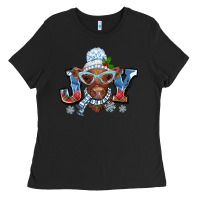 Black Christmas snow cow joy Ladies Tee - BarkalooDesign