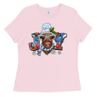 Bubblegum Pink Christmas snow cow joy Ladies Tee - BarkalooDesign