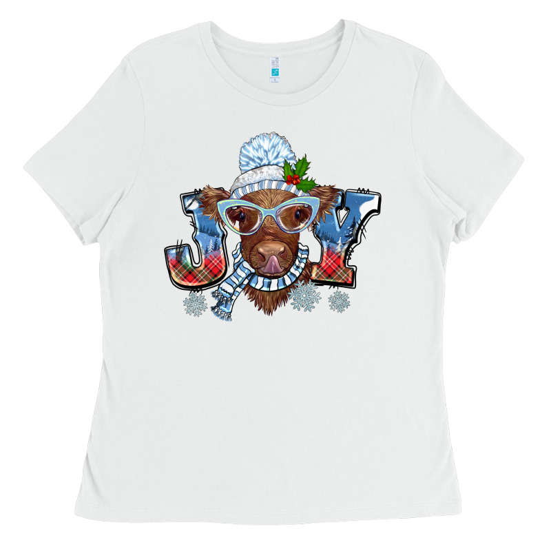 Christmas Snow Cow Joy Ladies Tee by BarkalooDesign | Teevron