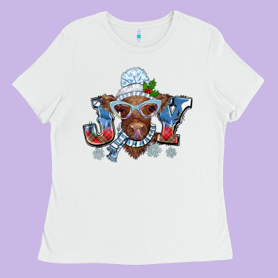 Christmas Snow Cow Joy Ladies Tee Designed By Barkaloodesign