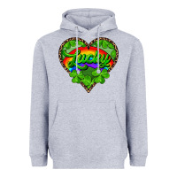 Heather Grey lucky heart with leopard Heavyweight Hoodie - RanaPortraitStore