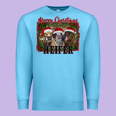 Merry Christmas Heifer Premium Sweatshirt Designed By Ranaportraitstore