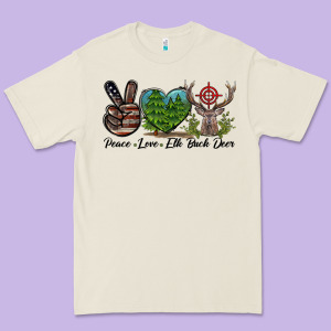 Peace Love Elk Buck Deer Premium Tee Designed By Lillyallendesigns