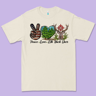 Peace Love Elk Buck Deer Premium Tee Designed By Lillyallendesigns