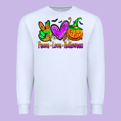 Peace Love Halloween Premium Sweatshirt Designed By Zillion Design Studio