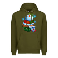 Army Green snowman cupcake Premium Hoodie - AdoDesignShop