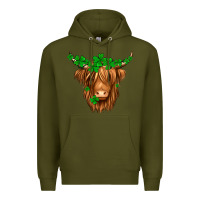 Army Green St. Patrick’s Day Long Hair Shaggy Cow Premium Hoodie - Jasminsmagicworld