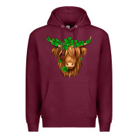 Burgundy St. Patrick’s Day Long Hair Shaggy Cow Premium Hoodie - Jasminsmagicworld