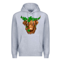 Heather Grey St. Patrick’s Day Long Hair Shaggy Cow Premium Hoodie - Jasminsmagicworld