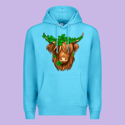 St. Patrick’s Day Long Hair Shaggy Cow Premium Hoodie Designed By Jasminsmagicworld