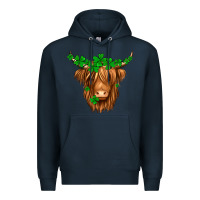 Navy St. Patrick’s Day Long Hair Shaggy Cow Premium Hoodie - Jasminsmagicworld
