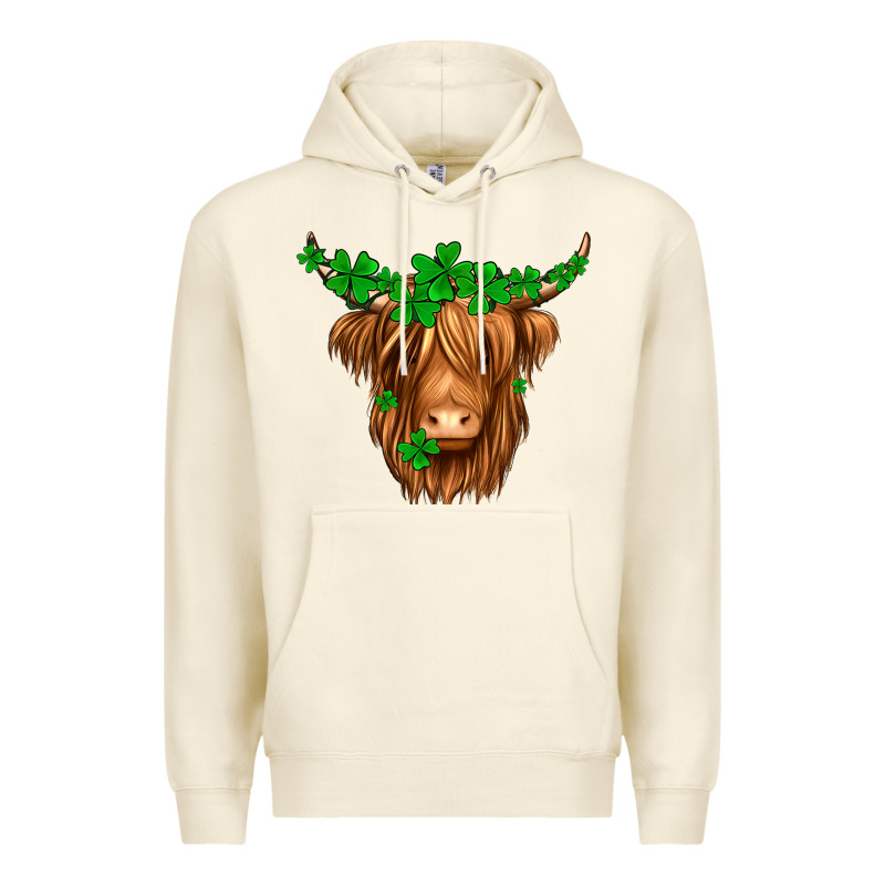 St. Patrick’s Day Long Hair Shaggy Cow Premium Hoodie by Jasminsmagicworld | Teevron