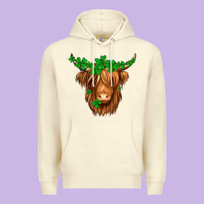 St. Patrick’s Day Long Hair Shaggy Cow Premium Hoodie Designed By Jasminsmagicworld
