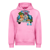 Fuchsia Pink easter truck with gnome and rabbit Urban Hoodie - AdoDesignShop