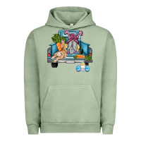Pigment Oil Green easter truck with gnome and rabbit Urban Hoodie - AdoDesignShop