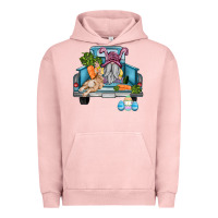 Pigment Salmon easter truck with gnome and rabbit Urban Hoodie - AdoDesignShop