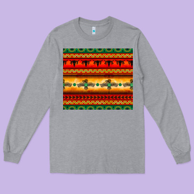 Thunderbird Bullskull Aztec Pattern Long Sleeve Tee Designed By Barkaloodesign