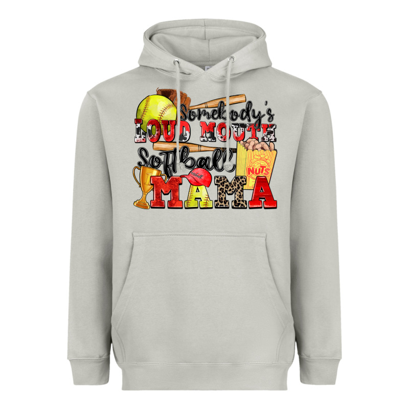 Somebody's Loud Mouth Softball Mama Heavyweight Hoodie by Zillion Design Studio | Teevron
