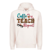 Pale Pink coffee teach repeat Premium Hoodie - BundleAndBundleShop
