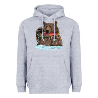 Heather Grey mama bear haunting fish Heavyweight Hoodie - RanaPortraitStore