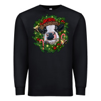 Black heifer cow with Christmas wreath Premium Sweatshirt - RanaPortraitStore