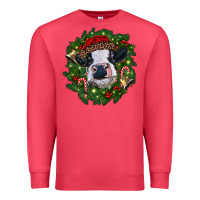 Cardinal heifer cow with Christmas wreath Premium Sweatshirt - RanaPortraitStore