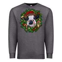 Charcoal Heather heifer cow with Christmas wreath Premium Sweatshirt - RanaPortraitStore