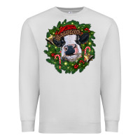 Dove Grey heifer cow with Christmas wreath Premium Sweatshirt - RanaPortraitStore