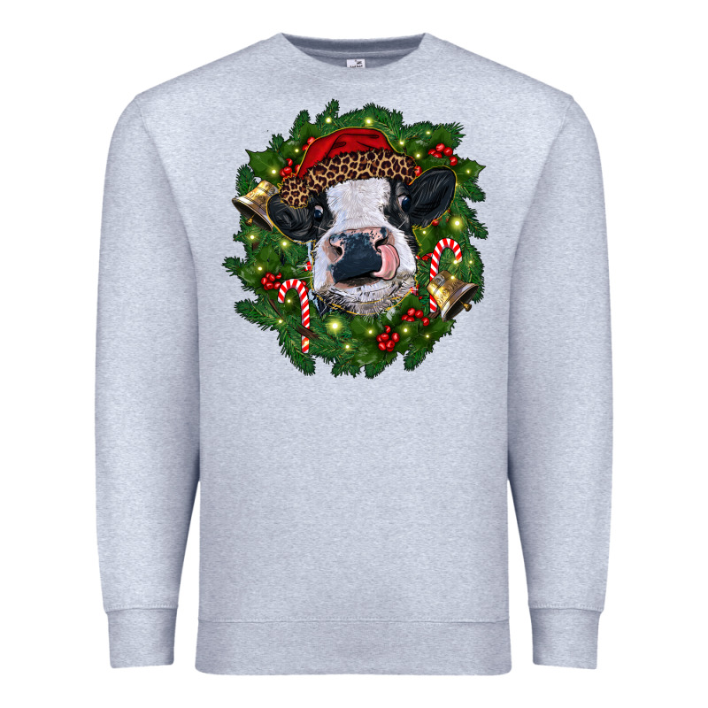 Heifer Cow With Christmas Wreath Premium Sweatshirt by RanaPortraitStore | Teevron
