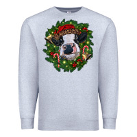 Heather Grey heifer cow with Christmas wreath Premium Sweatshirt - RanaPortraitStore