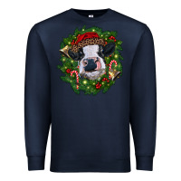 Navy heifer cow with Christmas wreath Premium Sweatshirt - RanaPortraitStore