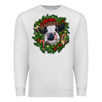Oatmeal Heather heifer cow with Christmas wreath Premium Sweatshirt - RanaPortraitStore