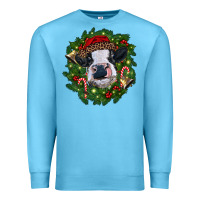 Ocean Blue heifer cow with Christmas wreath Premium Sweatshirt - RanaPortraitStore