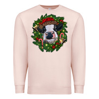 Pale Pink heifer cow with Christmas wreath Premium Sweatshirt - RanaPortraitStore