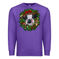 Purple heifer cow with Christmas wreath Premium Sweatshirt - RanaPortraitStore
