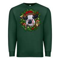 Sports Green heifer cow with Christmas wreath Premium Sweatshirt - RanaPortraitStore
