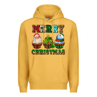 Mustard merry christmas with cupcakes Premium Hoodie - AdoDesignShop