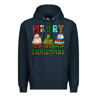Navy merry christmas with cupcakes Premium Hoodie - AdoDesignShop